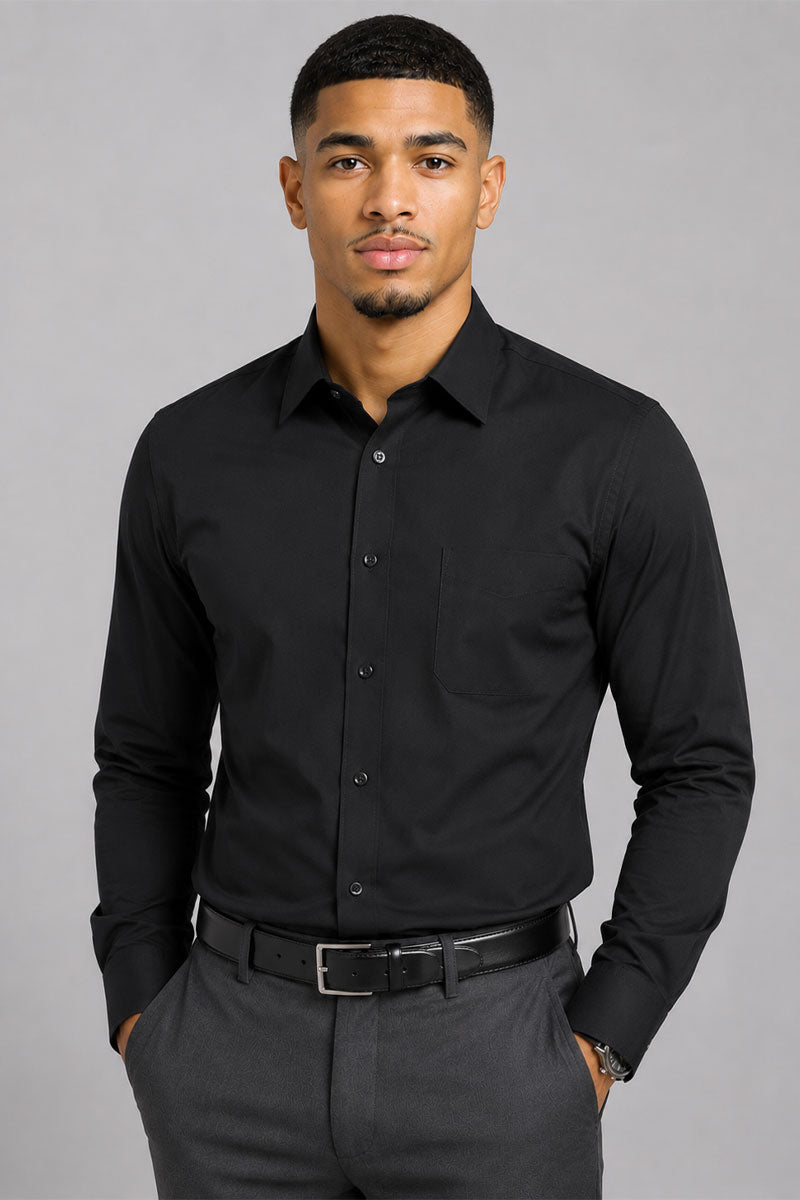 Slim Fit Cotton Dress Shirt S-S100-Black