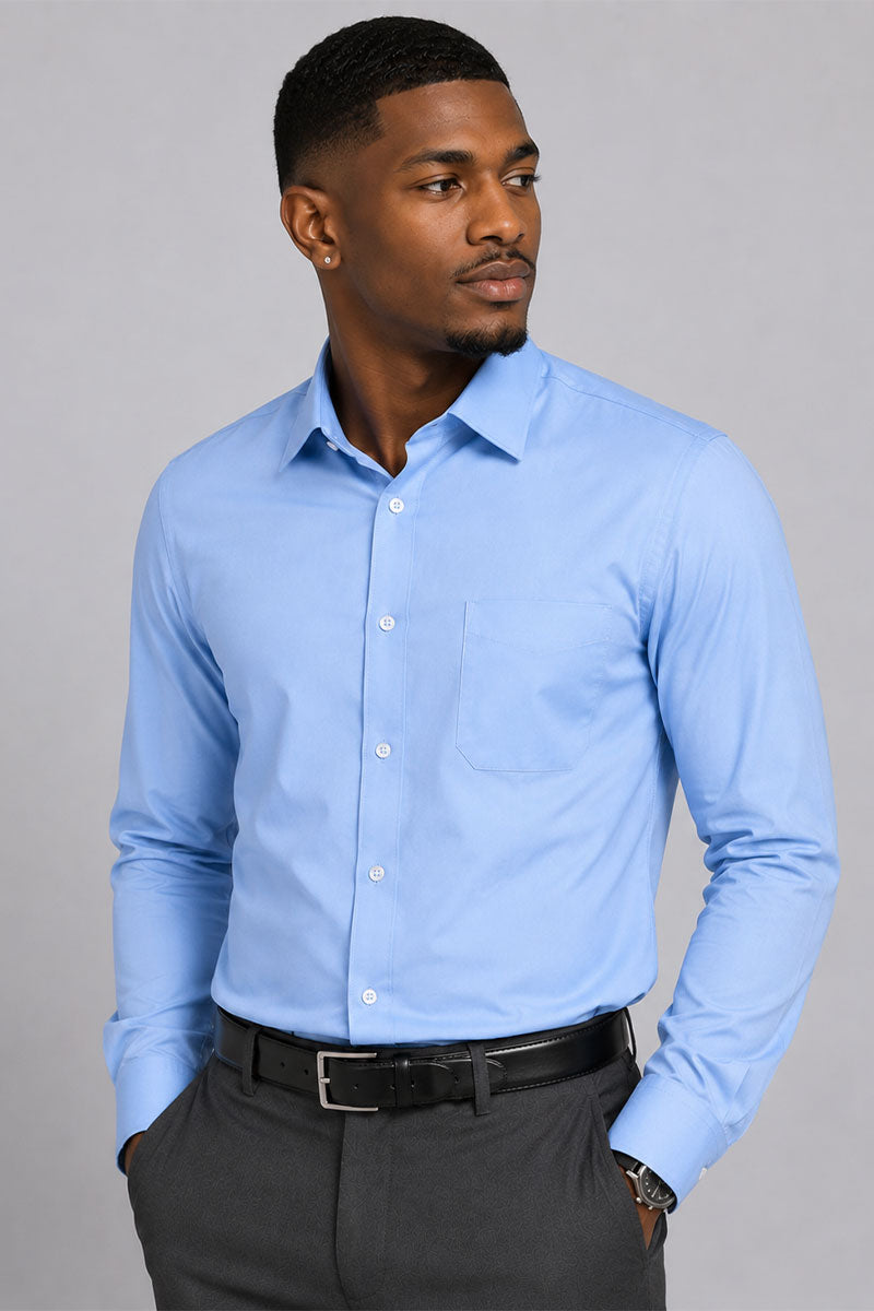Slim Fit Cotton Dress Shirt S-S100-Blue