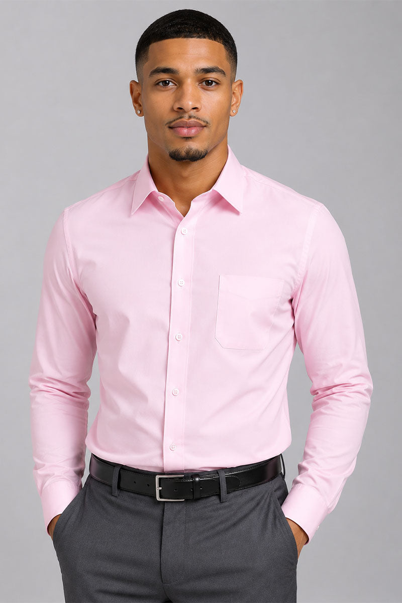 Slim Fit Cotton Dress Shirt S-S100-Pink