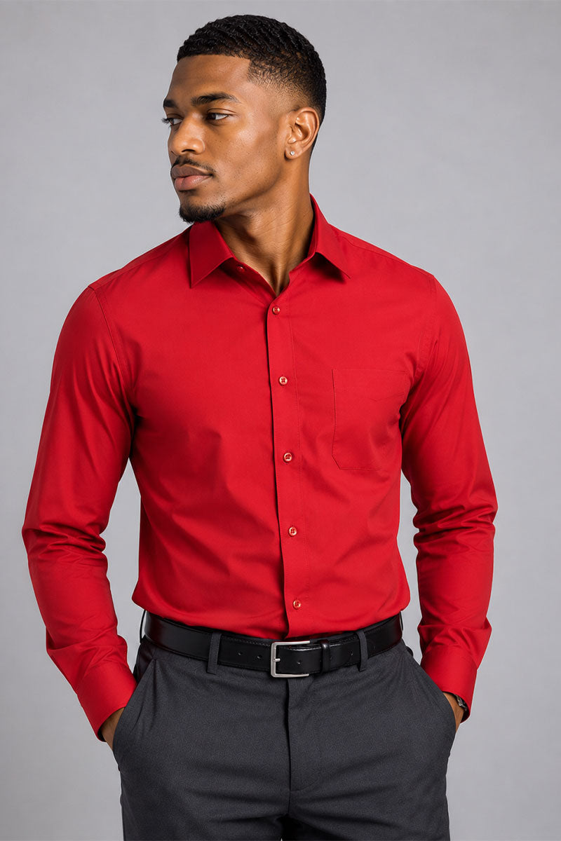 Slim Fit Cotton Dress Shirt S-S100-Red