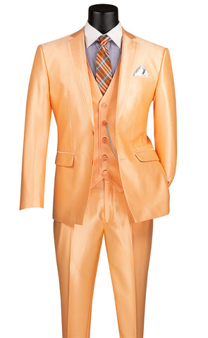 Slim Fit 3 Piece Satin Suit Champagne Beige SV2D-1