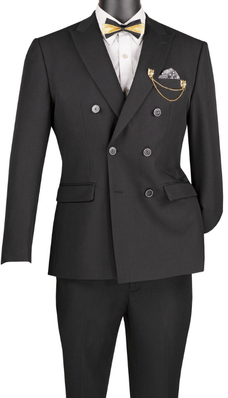 Double Breasted Slim Fit Men Suit SDB-1 Black