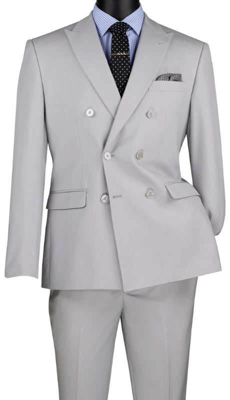 Double Breasted Slim Fit Men Suit SDB-1 Silver