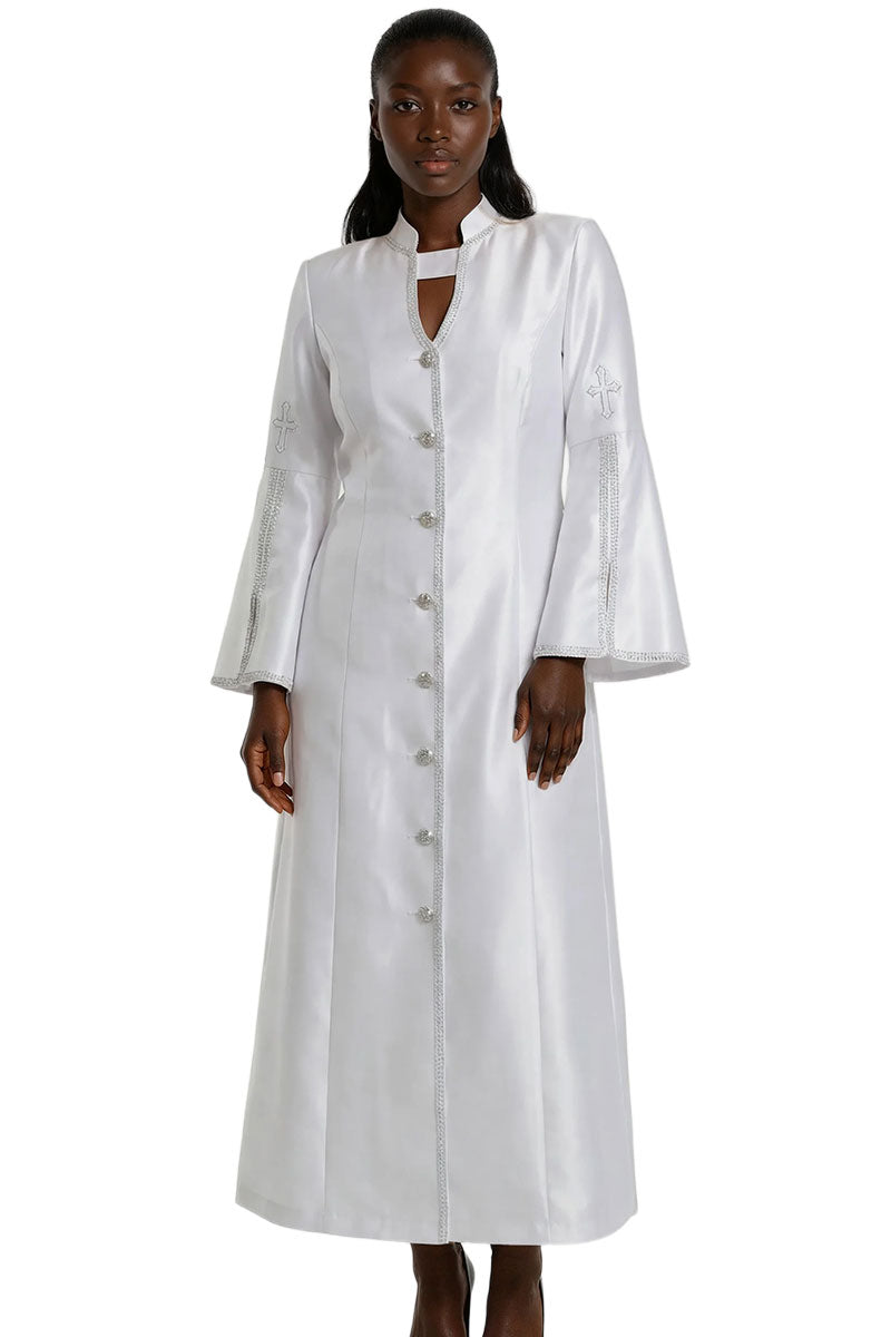 white clergy dress Rhinestone Trim Cross Clergy Robe