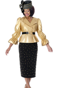 Women Church Suit 402142-Gold/Black