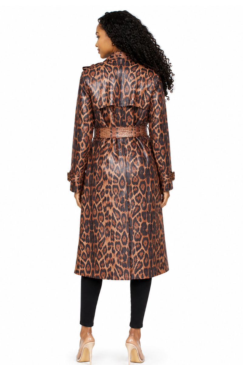 Leopard Print Belted Trench Coat 83041