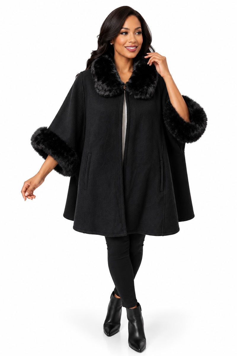 Women’ Plaid Hooded Poncho #15-Black