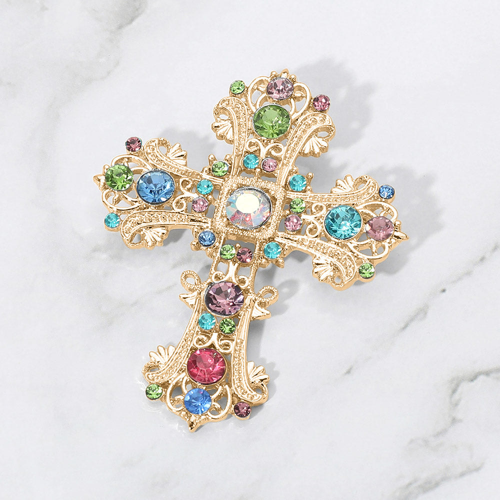 Women Church Brooch-2148 Gold Multi - Church Suits For Less