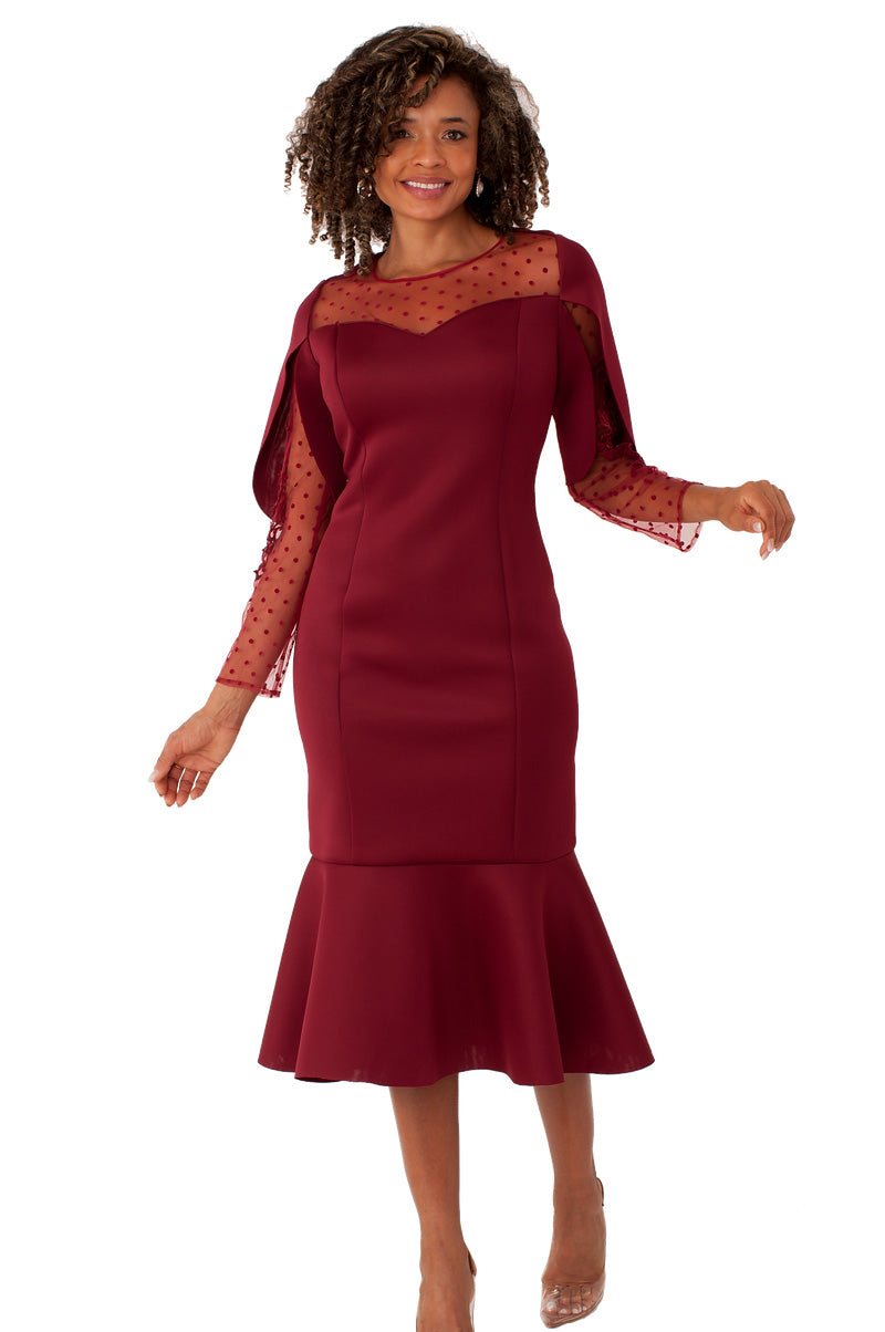 For Her Print Women Dress 82140-Maroon - Church Suits For Less