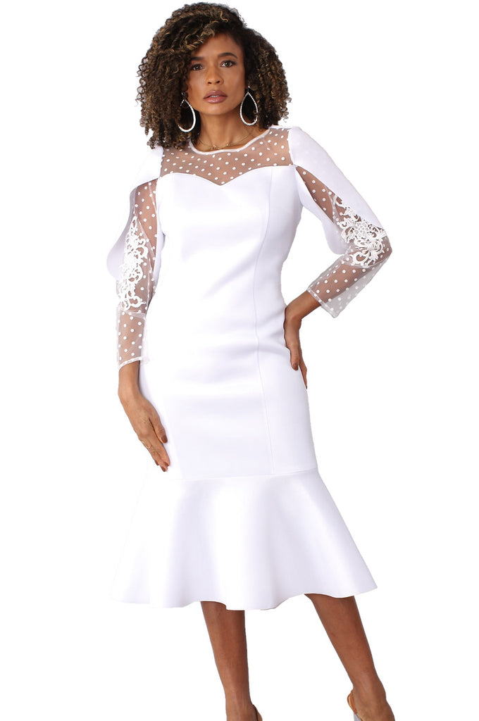 For Her Print Women Dress 82140-White - Church Suits For Less