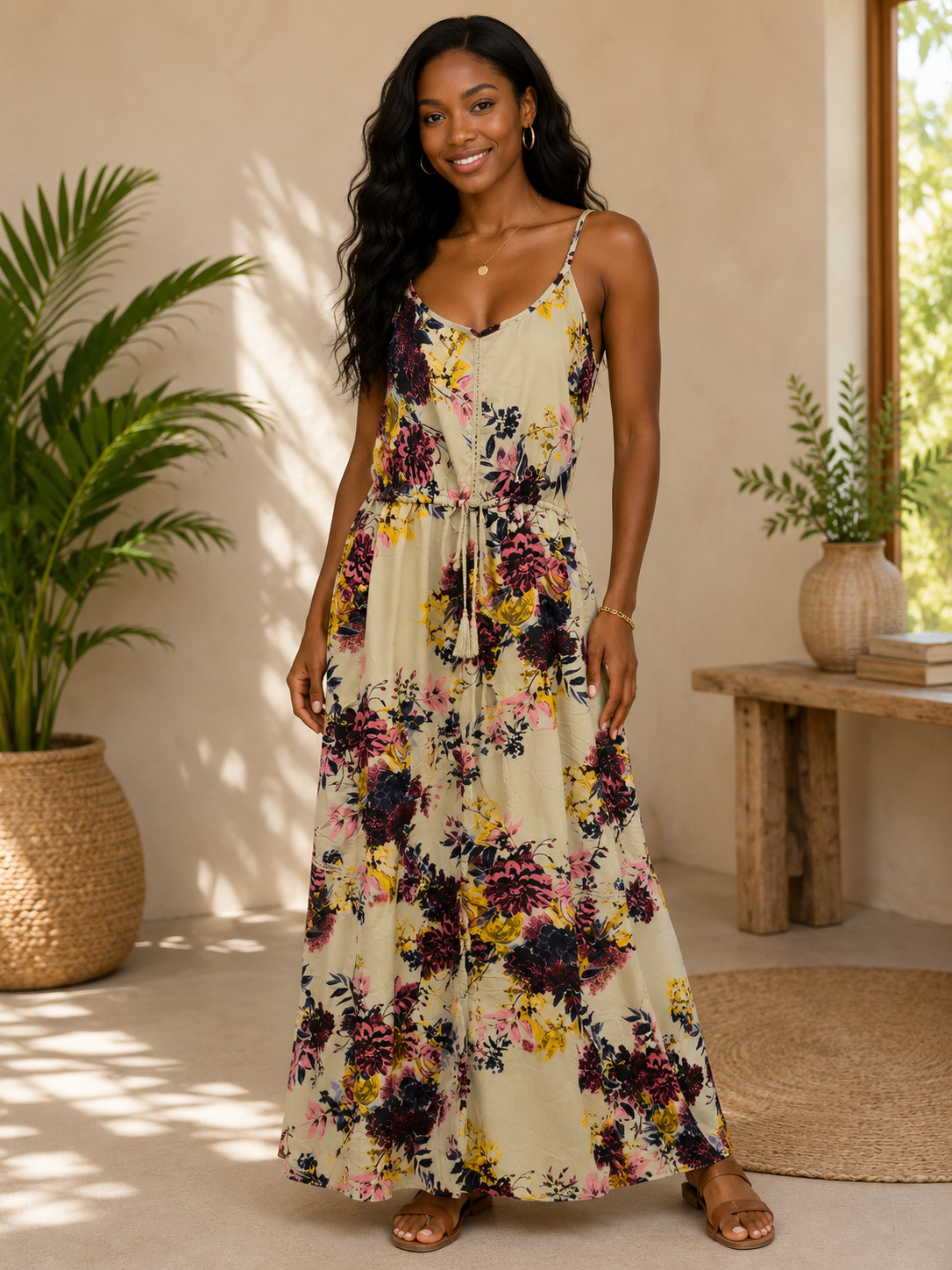 Women Fashion Dress 073C Beige
