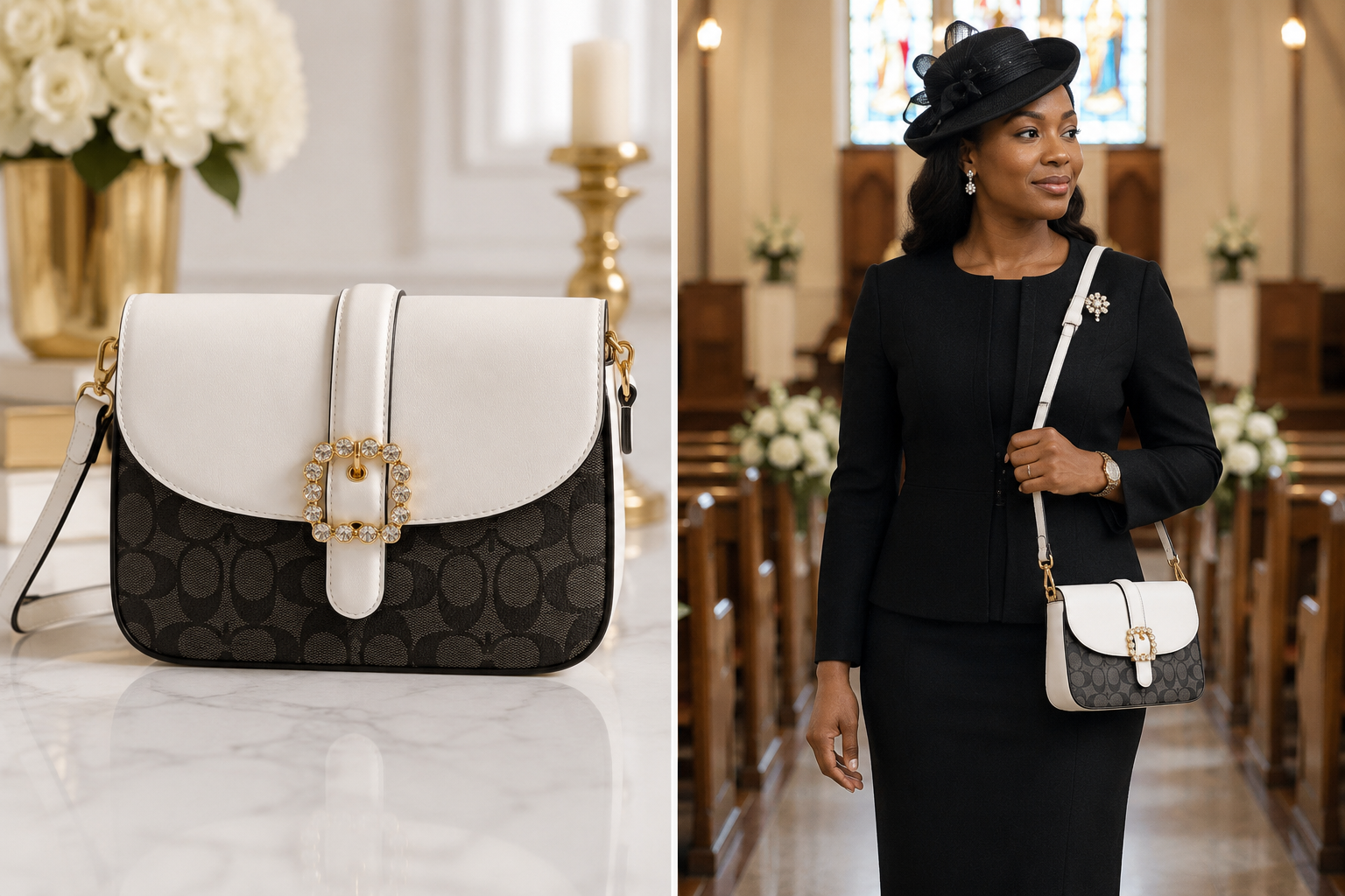 Women Fashion Handbag BDF-2035C White Black