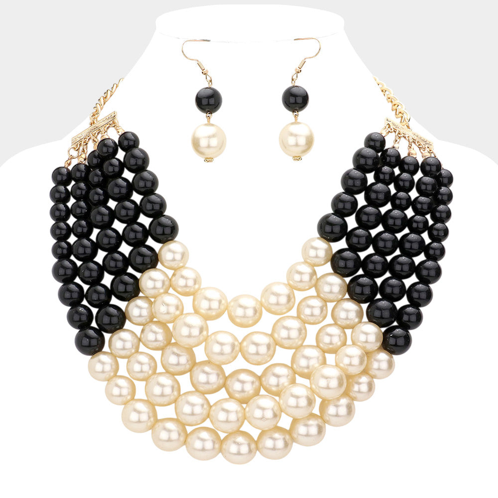 Women Jewelry Set-BDF-0175 Black Cream - Church Suits For Less