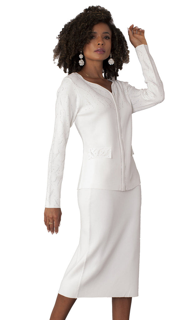 Kayla Knit Suit 5300C-White | Church suits for less