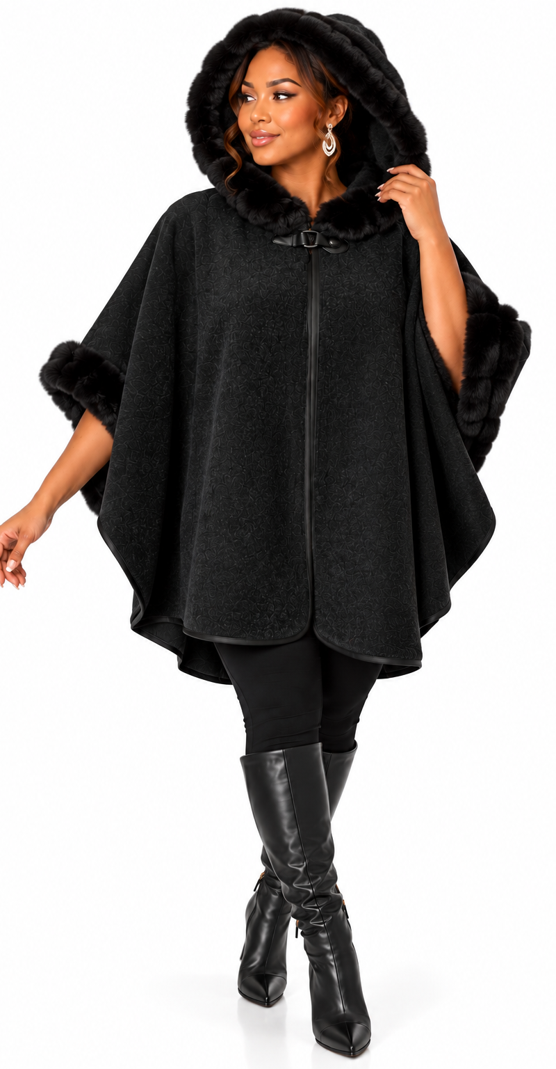 women’s hooded cape 3- Black