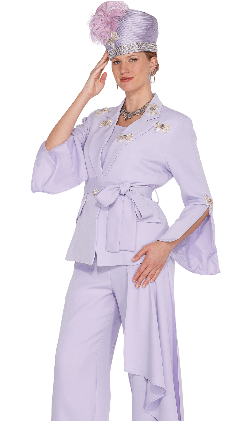 Champagne Italy Pant Suit 6106-Lilac - Church Suits For Less