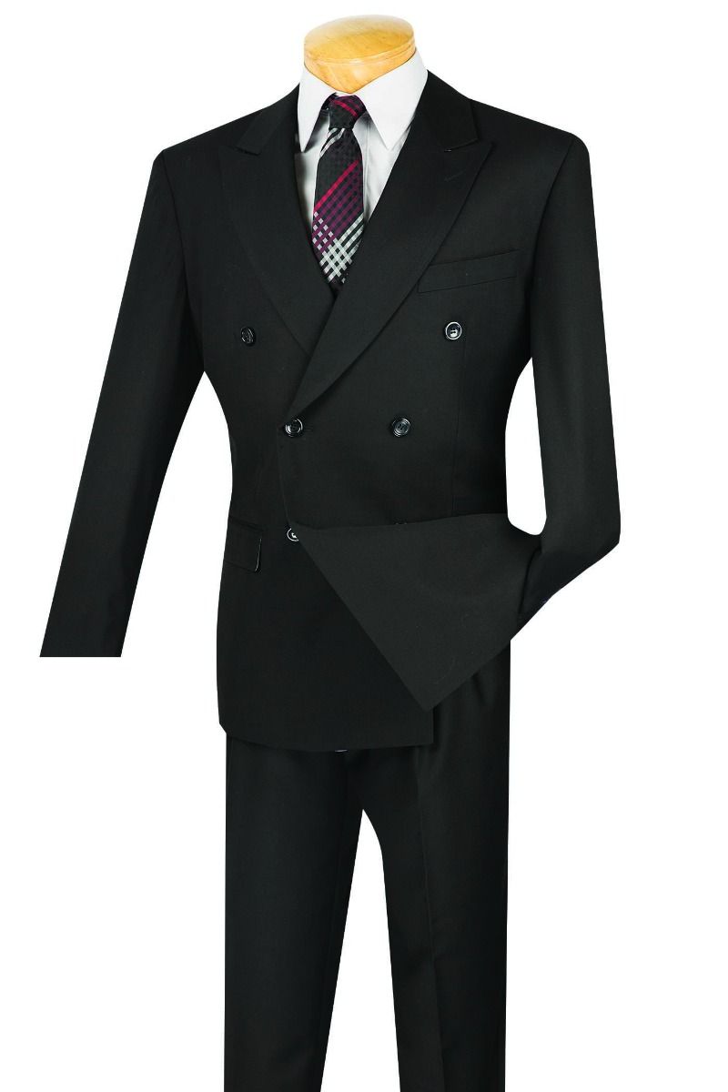 Double Breasted Men Suit DC900-1C-Black - Church Suits For Less