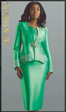 Lily And Taylor Suit 4498C-Paris Green - Church Suits For Less