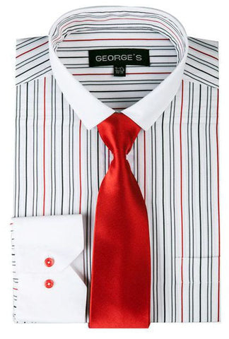 Men Dress Shirt SG-41C-White/Red - Church Suits For Less