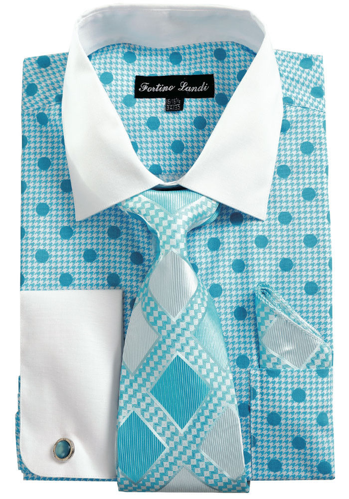 Men Dress Shirt FL632C-Turquoise - Church Suits For Less