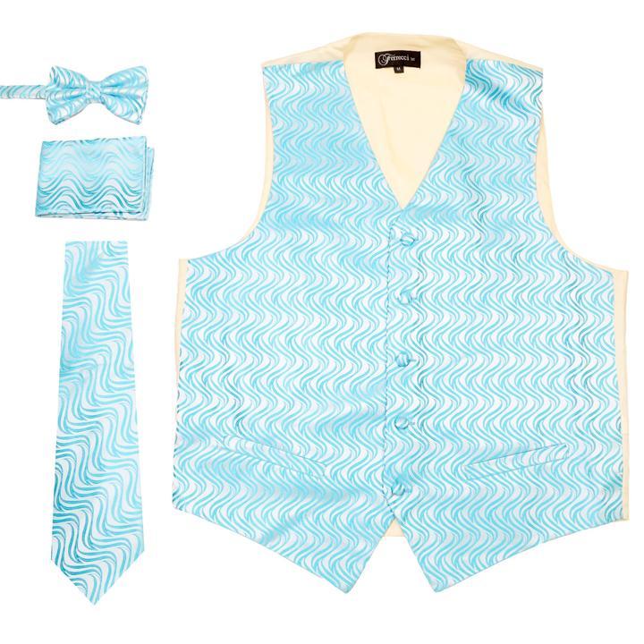 Men Vest Set-PV150-Turquoise Cream - Church Suits For Less