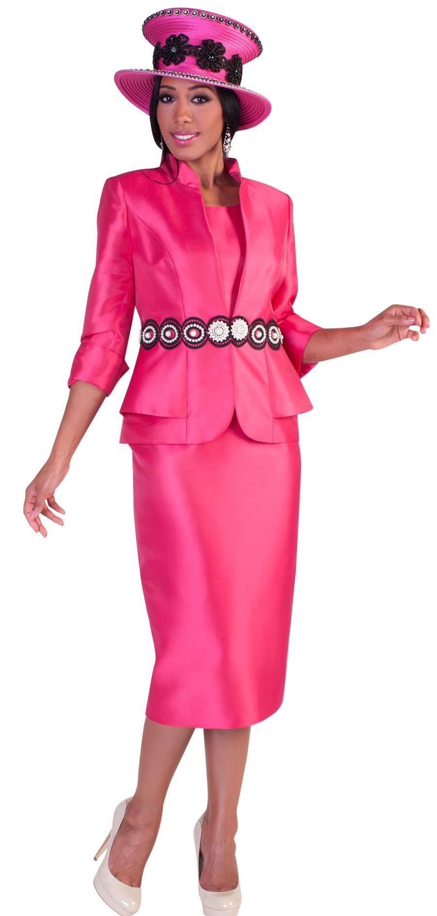 Tally Taylor Suit 4617C-Fuchsia/Black - Church Suits For Less