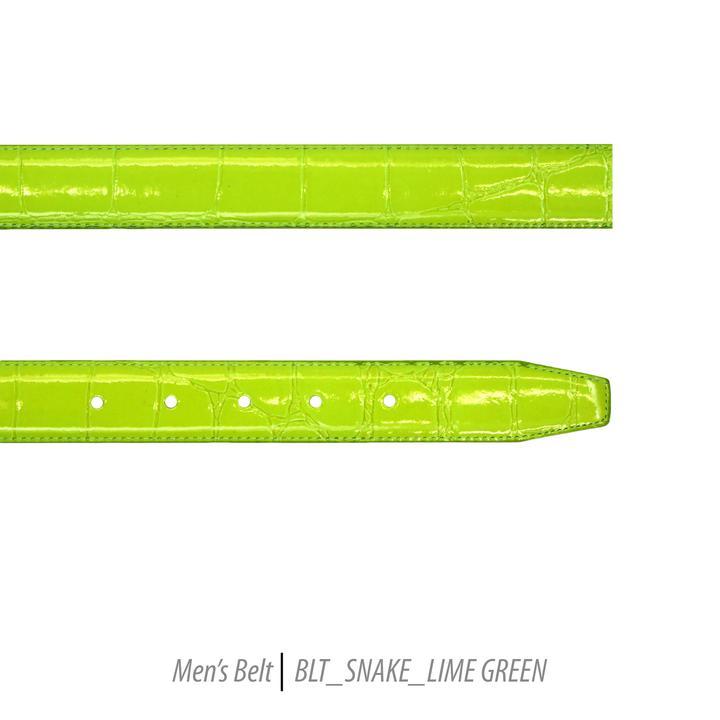 Men Leather Belts-BLT-Snake-Lime Green-412 - Church Suits For Less