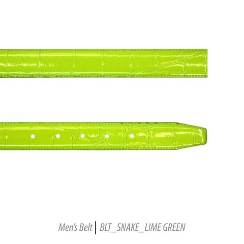Men Leather Belts-BLT-Snake-Lime Green-412