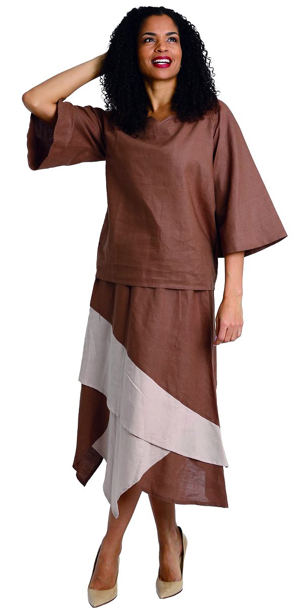 Diana Linen Skirt Set 8214-Brown/Khaki - Church Suits For Less