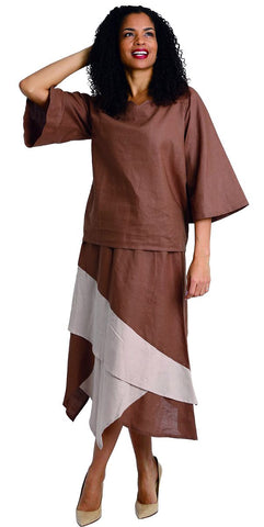 Diana Linen Skirt Set 8214-Brown/Khaki