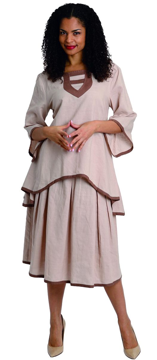 Diana Linen Skirt Set 8215-Khaki/Brown - Church Suits For Less