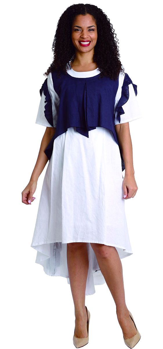 Diana Linen Dress 8217-Navy/White - Church Suits For Less