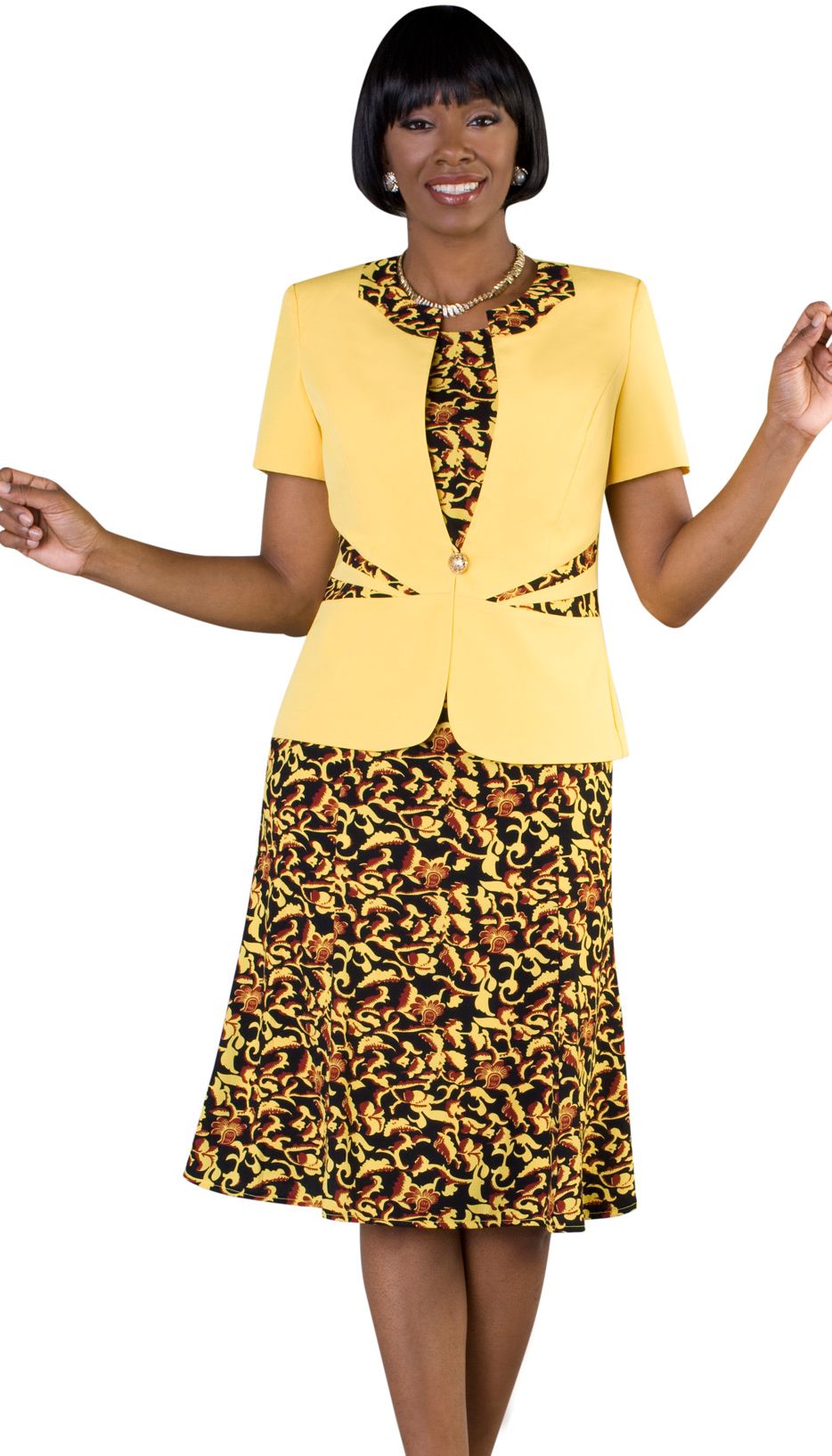 Tally Taylor Dress 9446C-Yellow Multi - Church Suits For Less
