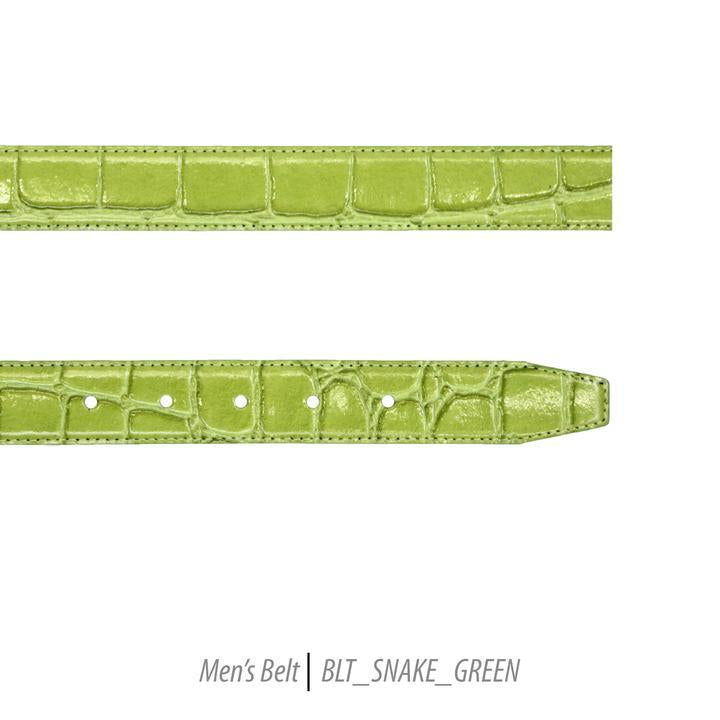 Men Leather Belts-BLT-Snake-Green-409 - Church Suits For Less