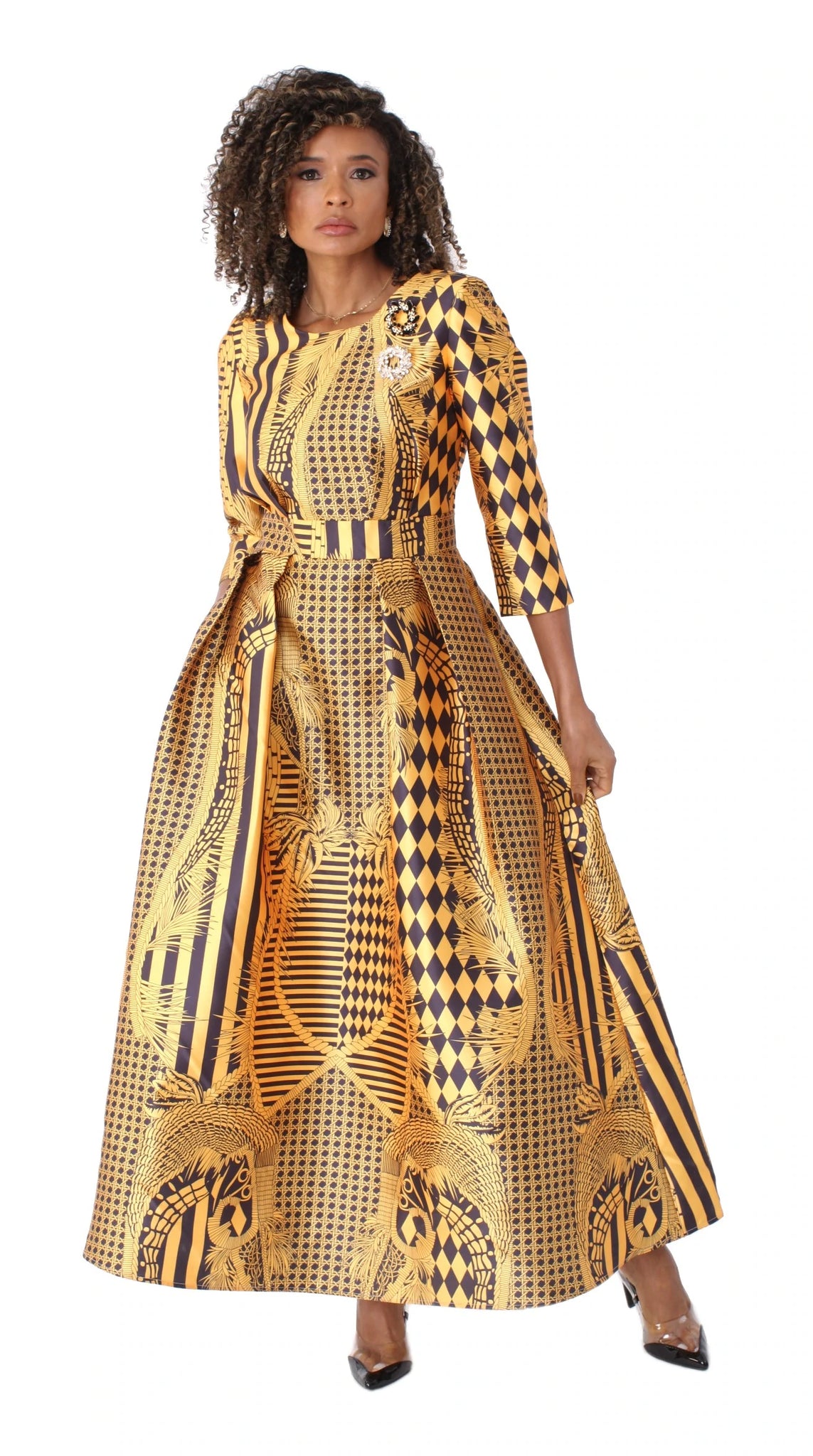 Tally Taylor Church Dress 4497C-Black/Gold - Church Suits For Less