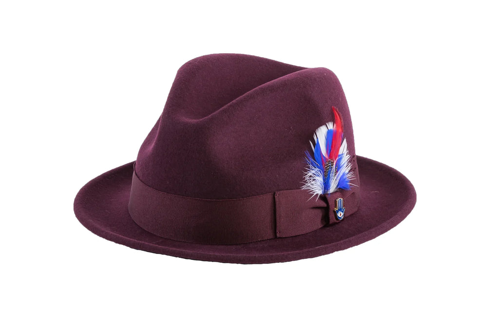 Men Fashion Hat-Trilby Burgundy - Church Suits For Less