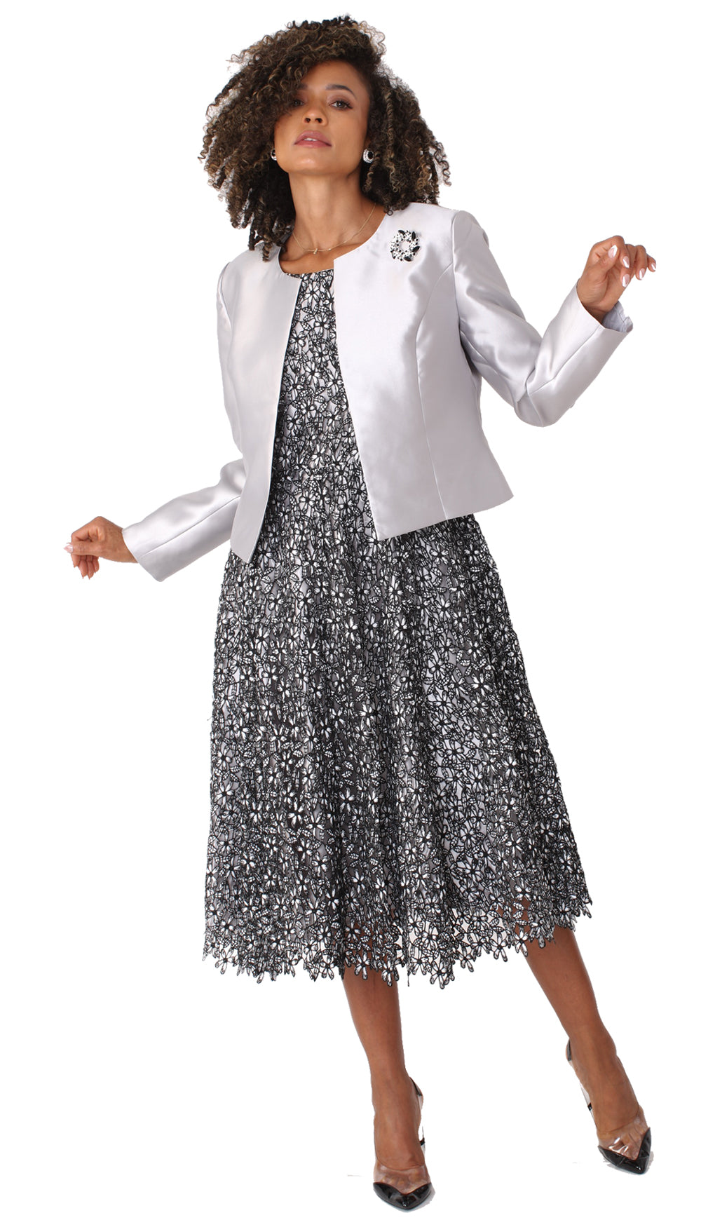 Tally Taylor Church Dress 4805-Silver - Church Suits For Less