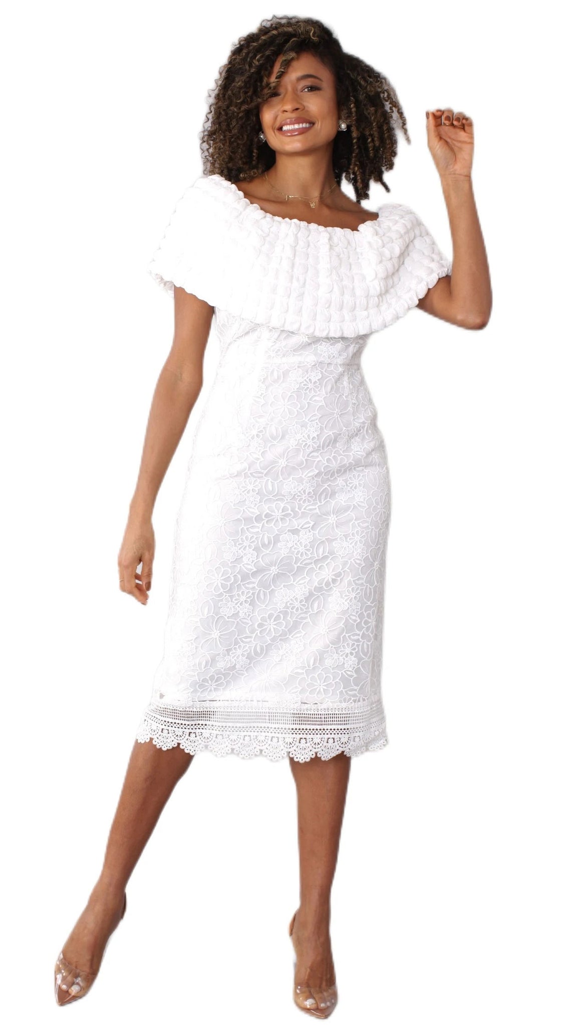 Chancele Dress 9578-White | Church suits less