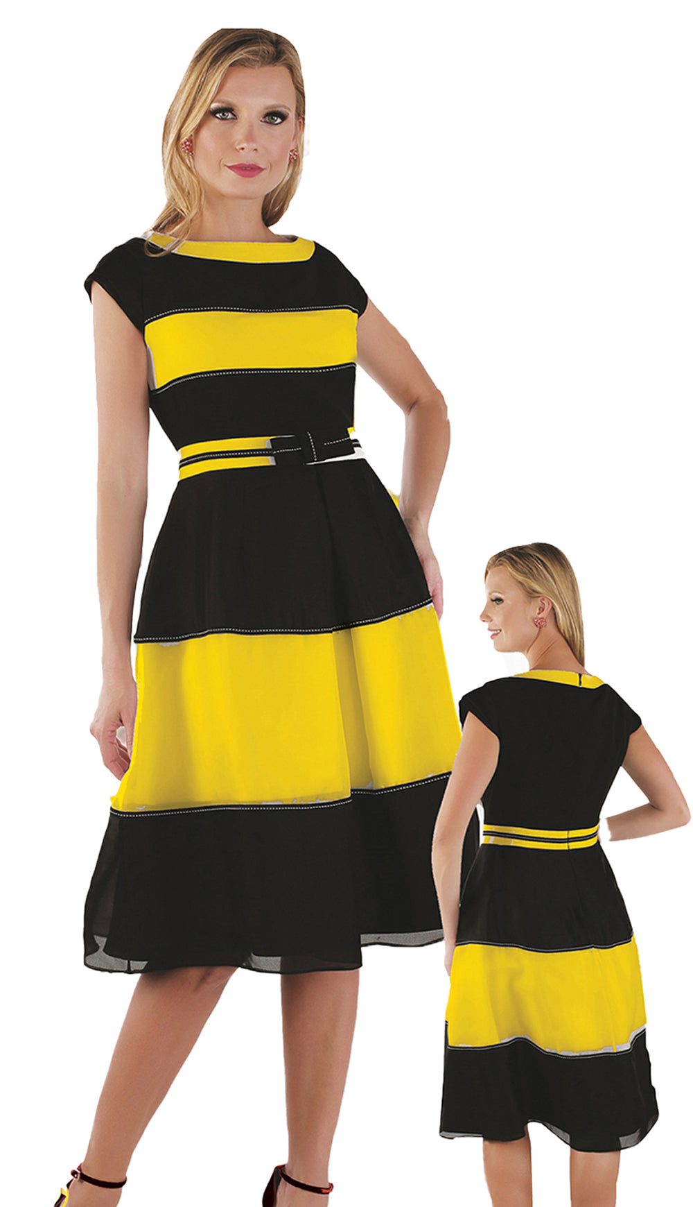 Chancele Church Dress 9551-Yellow/Black - Church Suits For Less