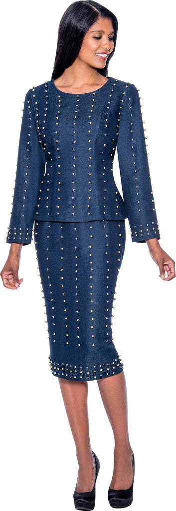 Devine Sport Denim Skirt Suit 63672-Navy - Church Suits For Less