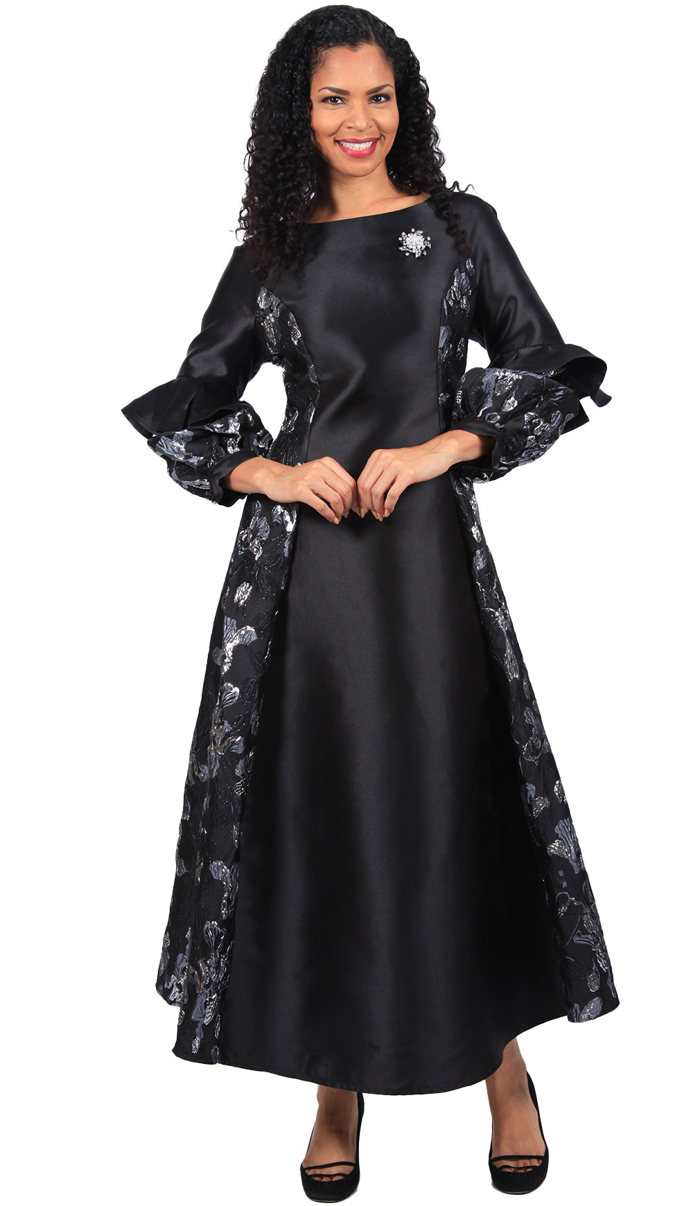 Diana Couture Church Dress 8664C-Black/Silver - Church Suits For Less