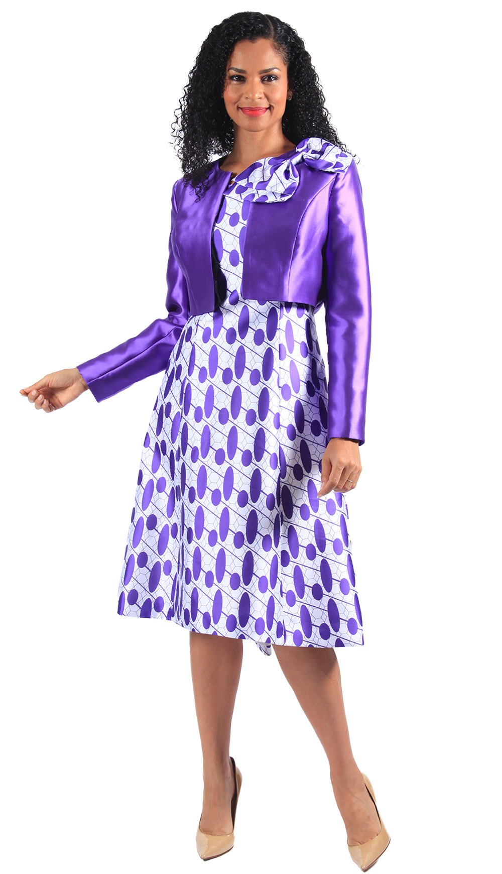 Diana Couture Dress 8615-Purple/White - Church Suits For Less