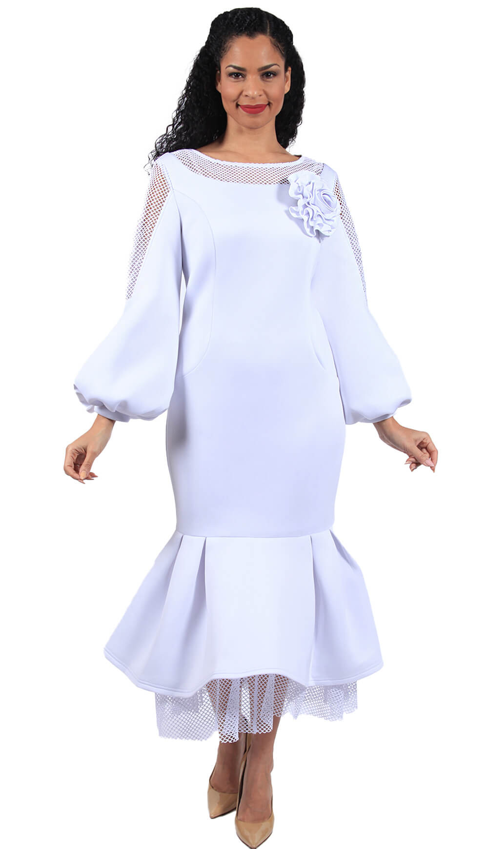 Diana Couture Church Dress 8659C-White - Church Suits For Less