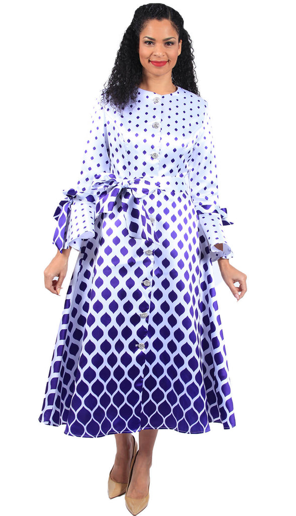 Diana Couture Church Dress 8690-White/Purple - Church Suits For Less