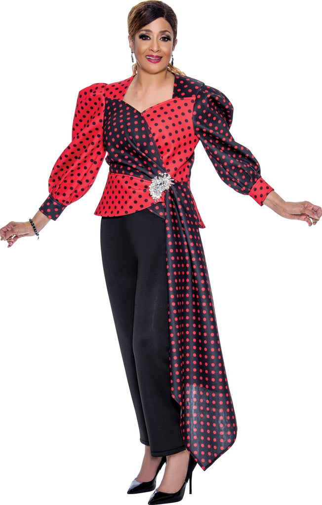 Dorinda Clark Cole Pant Set 4442-Black/Red - Church Suits For Less