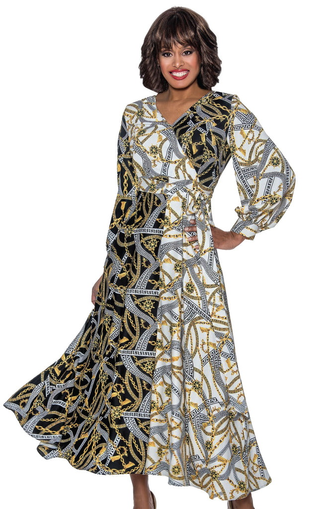 Church Dress By Nubiano 1241-Black/White/Multi | Church suits for less
