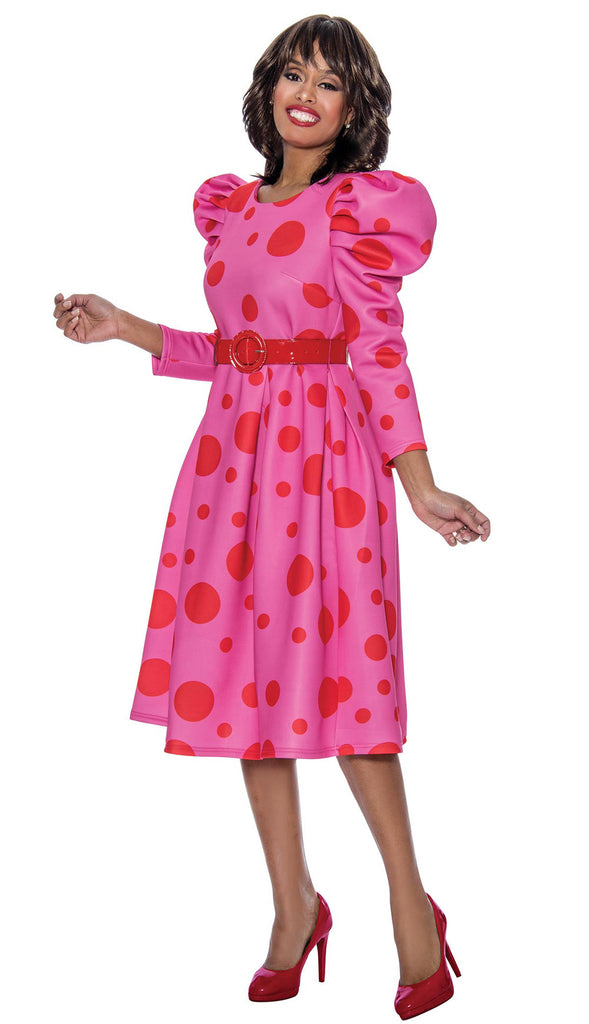 Church Dress By Nubiano 1431C-Pink/Red - Church Suits For Less