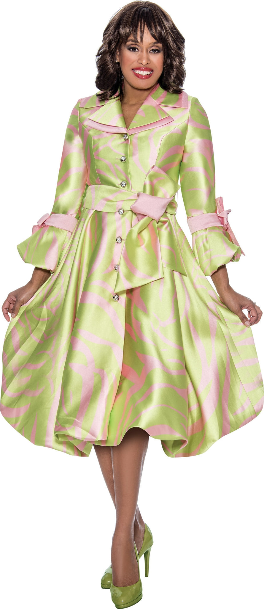 Church Dress By Nubiano 1771C-Pink/Lime - Church Suits For Less
