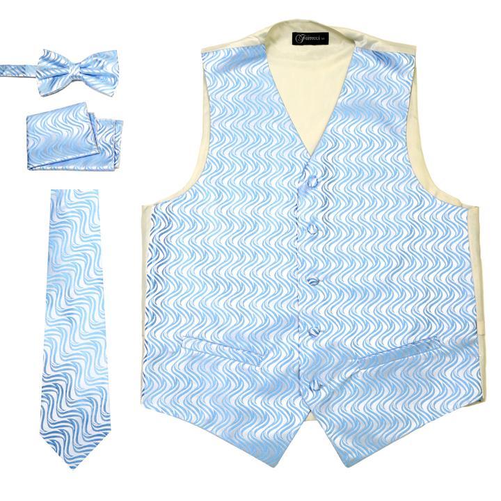 Men Vest Set-PV150-Blue Cream - Church Suits For Less