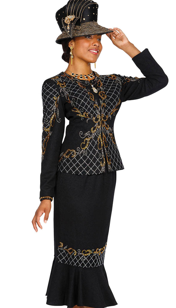Elite Champagne Knit Suit 5657C-Black - Church Suits For Less